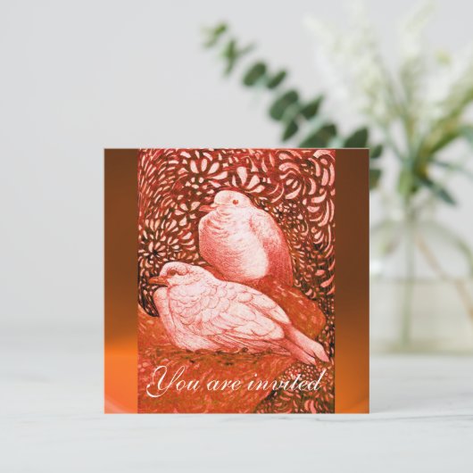 WEISSE DOVEN IN ROTER ORANGE EINLADUNG (Stehend Vorderseite)