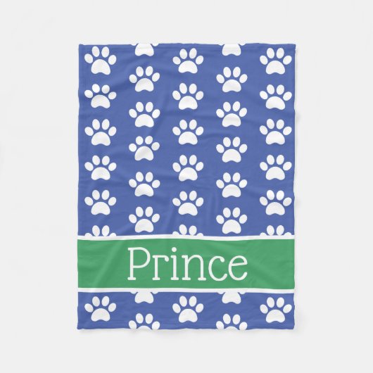 Weiße Drucke auf Blau mit grünem Personalisierten Fleecedecke (Vorderseite)