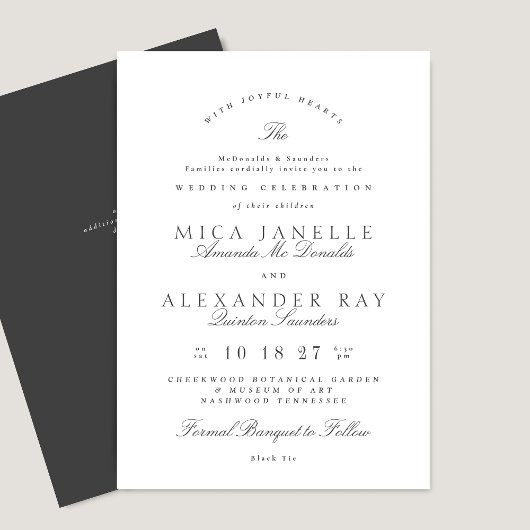 Weiße dunkelgraue Vintage Kalligraphie Einladung