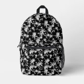 Weiße dunkle Blume auf schwarzem Hintergrund Bedruckter Rucksack (Vorderseite)