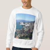 Weiße dünne Gott-Strickjacke Sweatshirt (Vorderseite)