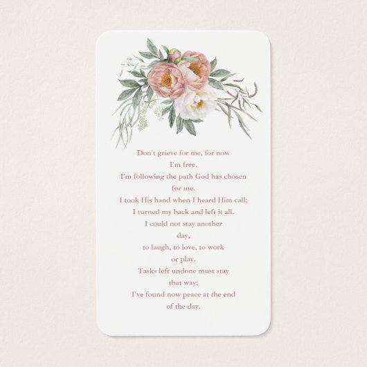 Weiße Dusty Rose Blumengebet Foto Beerdigung Gebet (Rückseite)