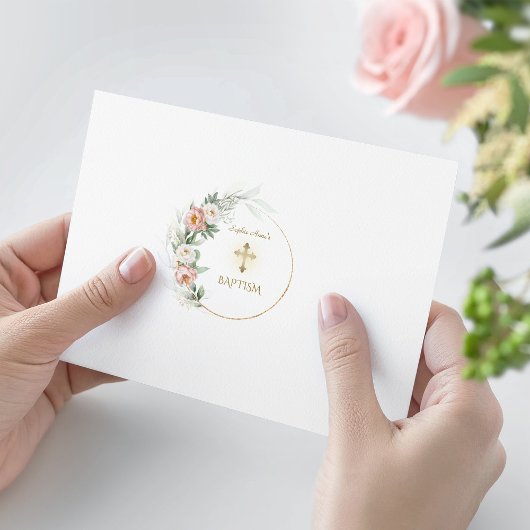 Weiße Dusty Rose Blumenstrauß Foto Taufe Girl Einladung