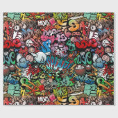 Weiße dynamische Straßenkunst Graffiti-Kunstmuster Geschenkpapier (Flach)