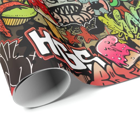 Weiße dynamische Straßenkunst Graffiti-Kunstmuster Geschenkpapier (Rolleneckpunkt)