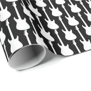 Weiße E-Gitarre Streifen auf Schwarz Geschenkpapier