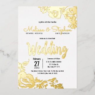 Weiße echte Gold-Blumenhochzeit Folieneinladung