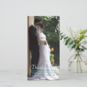 Weiße Ecke Swirl Hochzeit Danke Foto Cards (Stehend Vorderseite)