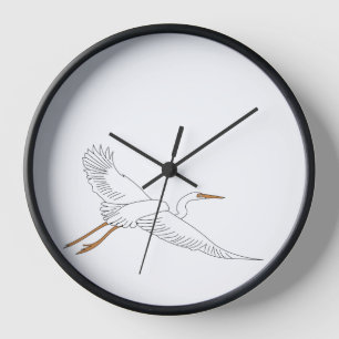 Weiße Egret im Flug. Uhr