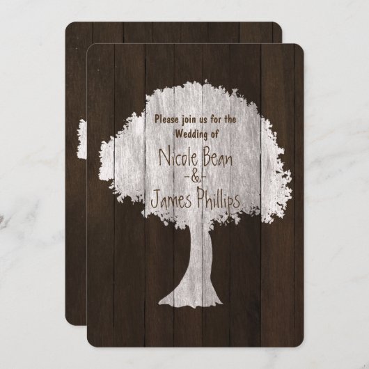 Weiße Eichenbäume und Holz Rustikale Hochzeitseinl Einladung (Vorne/Hinten)