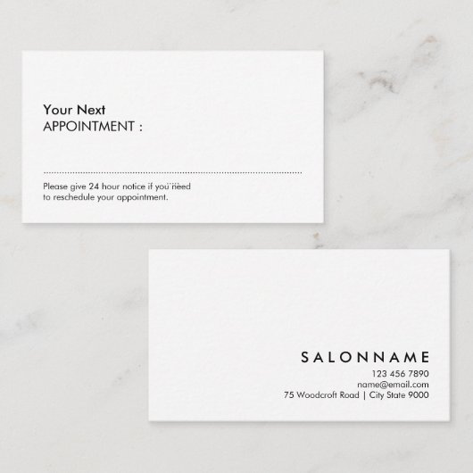 Weiße einfache Berufliche Ernennung Visitenkarte (Vorne/Hinten)