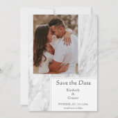Weiße einfache marmorierte Fotografie Save The Date (Vorderseite)