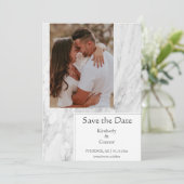 Weiße einfache marmorierte Fotografie Save The Date (Stehend Vorderseite)