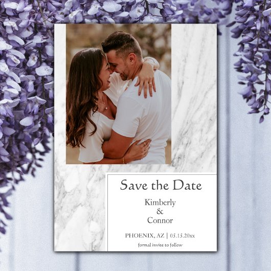 Weiße einfache marmorierte Fotografie Save The Date