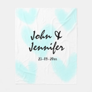 weiße einfache minimale Textstil-Hochzeit blaues H Fleecedecke
