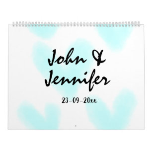 weiße einfache minimale Textstil-Hochzeit blaues H Kalender