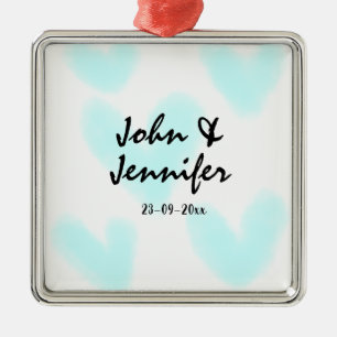 weiße einfache minimale Textstil-Hochzeit blaues H Ornament Aus Metall