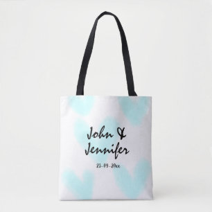 weiße einfache minimale Textstil-Hochzeit blaues H Tasche