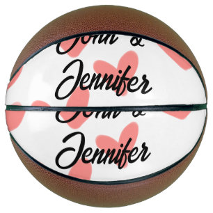 weiße einfache minimale Textstil-Hochzeit rotes He Basketball