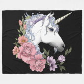 Weiße Einhorn-Blume Rosa Schwarz Fleecedecke (Vorderseite (Horizontal))
