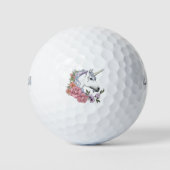 Weiße Einhorn-Blume Rosa Schwarz Golfball (Vorderseite)