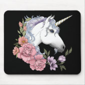 Weiße Einhorn-Blume Rosa Schwarz Mousepad (Vorne)