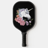 Weiße Einhorn-Blume Rosa Schwarz Pickleball Schläger (Vorderseite)