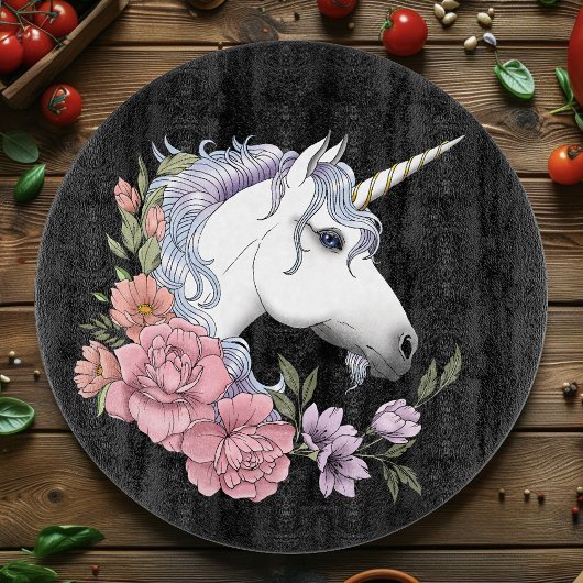 Weiße Einhorn-Blume Rosa Schwarz Schneidebrett
