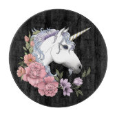 Weiße Einhorn-Blume Rosa Schwarz Schneidebrett (Vorderseite)