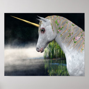 Weiße Einhorn in neugieriger Fantasie Pferdekunst Poster