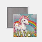 Weiße Einhorn in Regenbogen-Blumenwiese Magnet (Vorderseite/Rückseite)