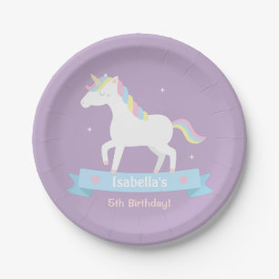 Weiße Einhorn Mädchen Geburtstag Lila Party Teller