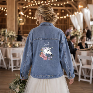 Weiße Einhorn-Pastell-Blumen-Fantasy-Hochzeit Jeansjacke