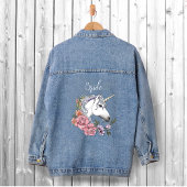Weiße Einhorn-Rosa-Blume Hochzeit Jeansjacke