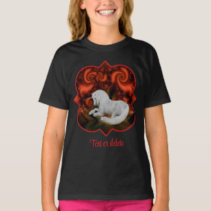 Weiße Einhorn-Rot-Fraktal-Fantasie-Pferd-Kunst T-Shirt