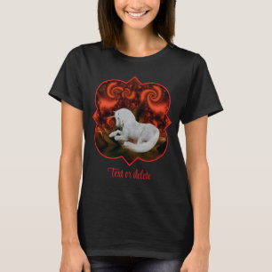 Weiße Einhorn-Rot-Fraktal-Fantasie-Pferd-Kunst T-Shirt