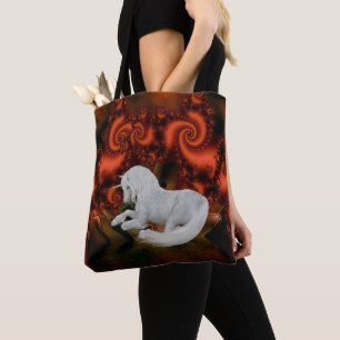Weiße Einhorn-Rot-Fraktale Fantasy-Pferd-Kunst Tasche