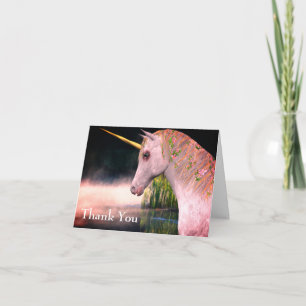 Weiße Einhorn- und Nebelfantasie Danke Karte