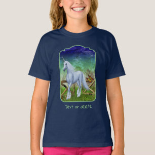 Weiße Einhorn-Waldtor-Fantasie-Pferdekunst T-Shirt