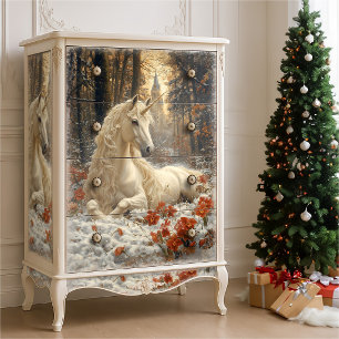 Weiße Einhorn-Winter-Feeenschloss-Magie Seidenpapier