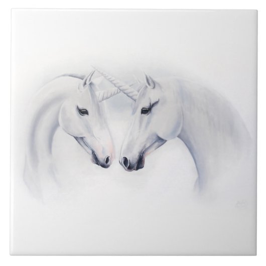 Weiße Einhörner Fliese (Vorderseite)