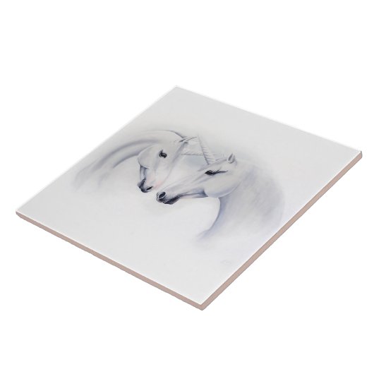 Weiße Einhörner Fliese (Seite)