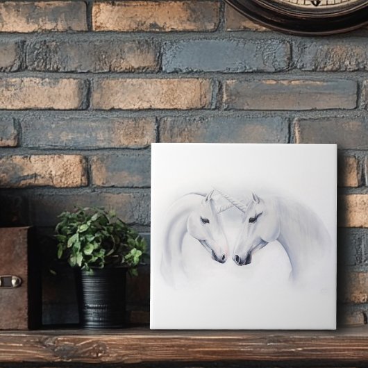 Weiße Einhörner Fliese