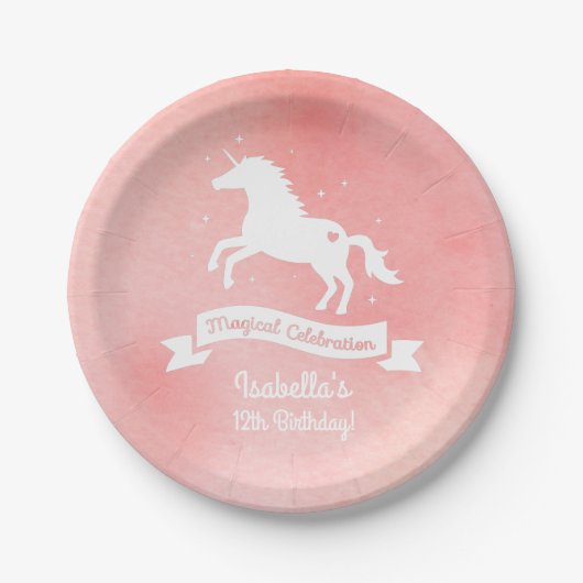 Weiße Einhornmädchen Geburtstagsgeschenke Pappteller (Vorderseite)