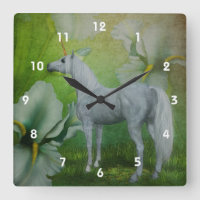 Weiße Einhornpferde und Blume Fantasy Art