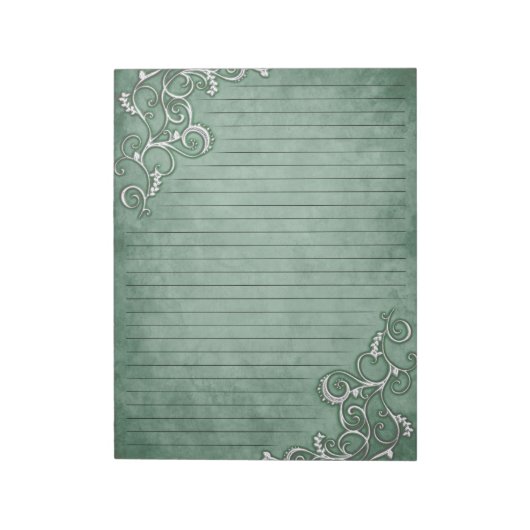 Weiße Einrichtung auf Moss Sage Green Lined Statio Notizblock (Rotiert)