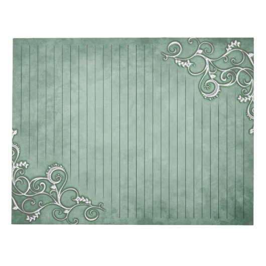 Weiße Einrichtung auf Moss Sage Green Lined Statio Notizblock (Vorderseite)