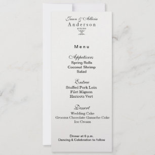Weiße Eis-Schimmer-Menükarte für Hochzeiten & Gala Einladung