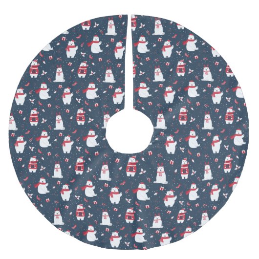 Weiße Eisbären Muster ID850 Polyester Weihnachtsbaumdecke (Vorderseite)