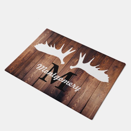 Weiße Elch-Geweih-Scheunen-Holz-Planken Fußmatte (Schrägansicht)